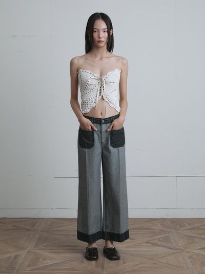 MUNN Reversed Contrast Patch Pocket Denim Pants [Black]