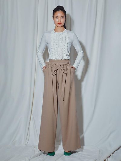 MUNN WHITE BEADED FRILL T - SHIRT