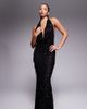 Murci Murci exclusive halterneck plunge cowl neck open back fishtail maxi dress in black sequins - 1