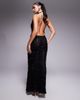 Murci Murci exclusive halterneck plunge cowl neck open back fishtail maxi dress in black sequins - 2