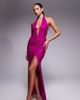 Murci Murci exclusive lace halterneck deep plunge front split maxi dress in cerise-pink - 1