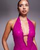 Murci Murci exclusive lace halterneck deep plunge front split maxi dress in cerise-pink - 2