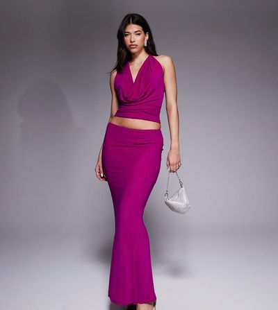 Murci Murci exclusive mesh bodycon fishtail maxi skirt in cerise - part of a set-pink