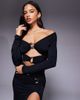 Murci Murci Exclusive off-shoulder gold hardware cut-out detail crop top and maxi skirt set in black - 3