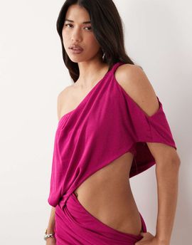 Murci Murci Exclusive off shoulder cut out drape detail mini dress in dark pink