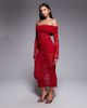 Murci Murci exclusive sheer lace bardot bodysuit and foldover waist maxi skirt set in red - 1