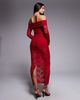Murci Murci exclusive sheer lace bardot bodysuit and foldover waist maxi skirt set in red - 2