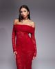 Murci Murci exclusive sheer lace bardot bodysuit and foldover waist maxi skirt set in red - 4