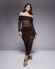 Murci Murci exclusive sheer lace off the shoulder bodysuit and foldover waist maxi skirt set in chocolate-Brown - 1