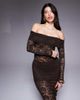 Murci Murci exclusive sheer lace off the shoulder bodysuit and foldover waist maxi skirt set in chocolate-Brown - 2