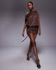 Murci Murci faux suede off-shoulder fold-over top eyelet belt detail mini dress in chocolate-Brown - 2