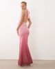 Murci Murci mesh twist halterneck extreme cowl drape thigh slit maxi dress in plum ombre-Multi - 1