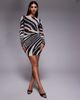 Murci Murci slash neck long sleeve plisse mini dress in mono zebra print-Multi - 1