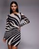 Murci Murci slash neck long sleeve plisse mini dress in mono zebra print-Multi - 2