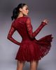 Murci Murci square neck long sleeve gathered ruffle hem lace mini dress in burgundy - 3