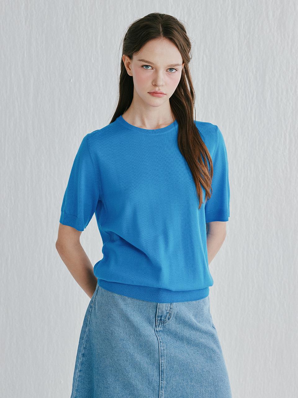 murray allan 100% Wool Round Half Pullover Sweater [Soif Blue] (M52WPU023OB)