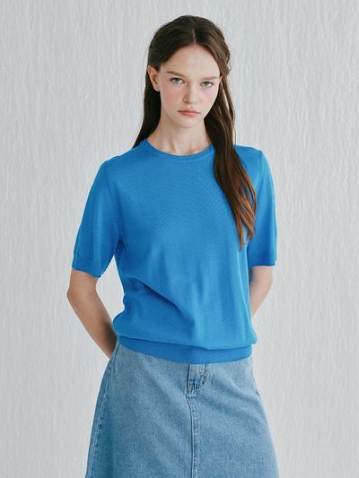 murray allan 100% Wool Round Half Pullover Sweater [Soif Blue] (M52WPU023OB)