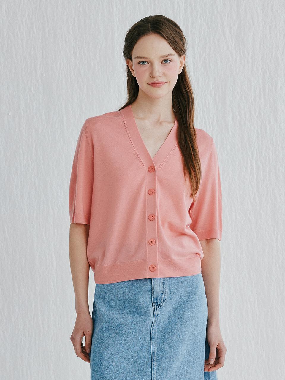 murray allan 100% Wool V-neck Half Cardigan [Pink] (M52WCD007CR)