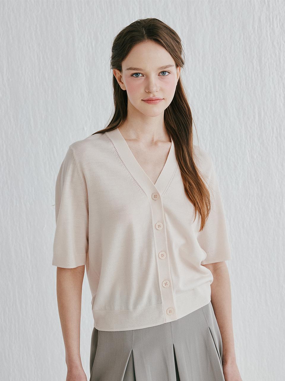 murray allan 100% Wool V-neck Half Cardigan [Sand Beige] (M52WCD007SE)