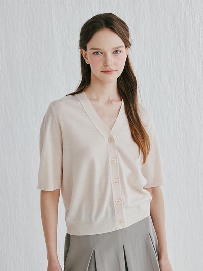 murray allan 100% Wool V-neck Half Cardigan [Sand Beige] (M52WCD007SE)