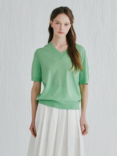 murray allan 100% Wool V-neck Pullover Sweater [GREEN(IG)] (M52WPU008IG)