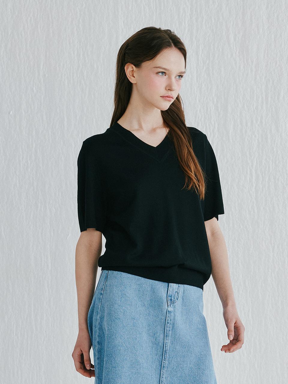 murray allan 100% Wool V-neck Pullover Sweaters (M52WPU008BK) [Black]
