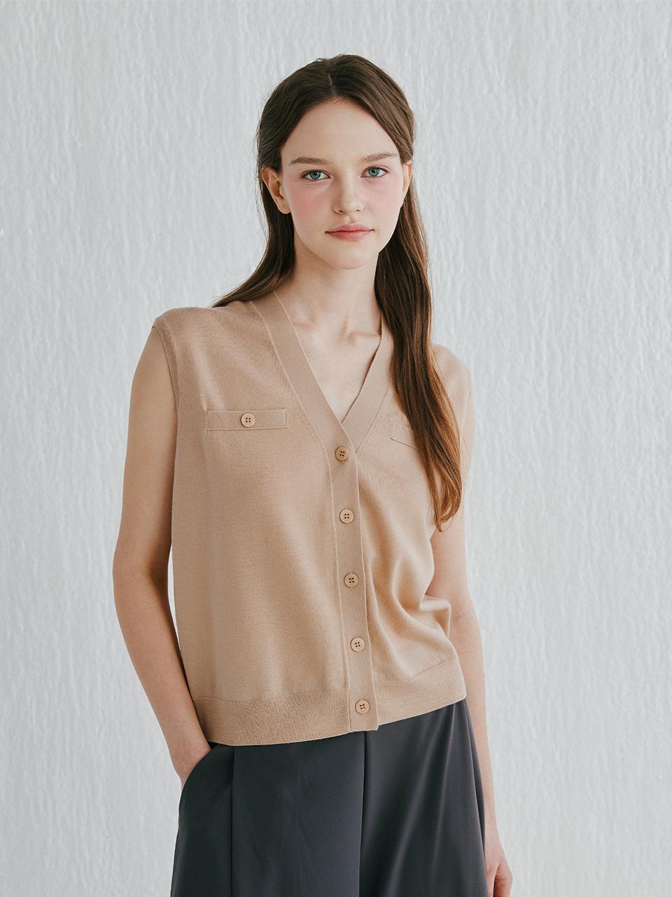 murray allan 100% Wool V-neck Vest [Coco Brown] (M52WVT010CQ)