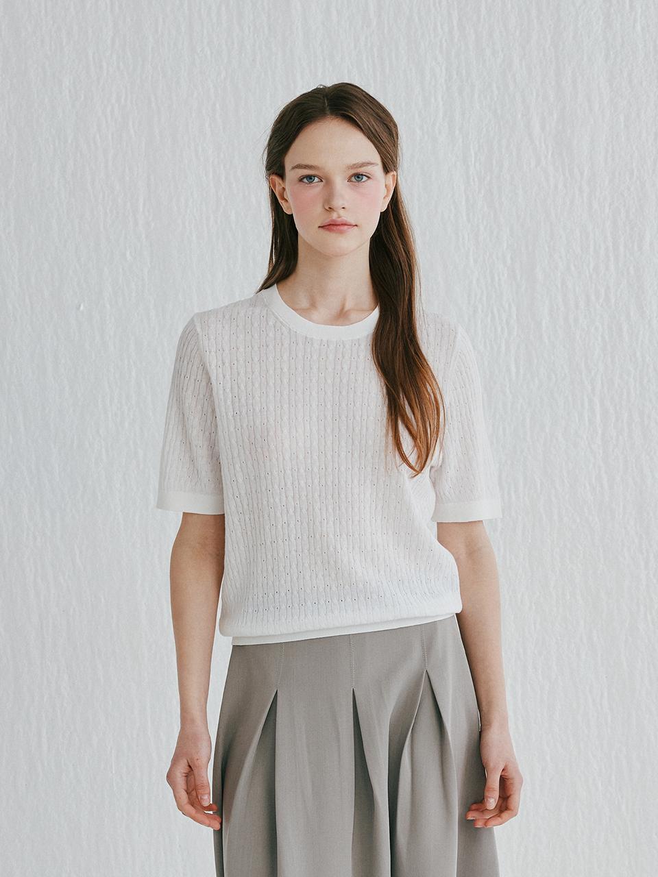murray allan Cable Round Pullover Sweater [Ivory] (M52WPU011IV)