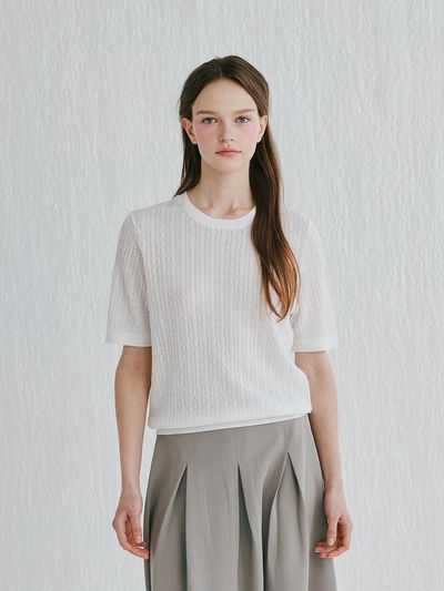 murray allan Cable Round Pullover Sweater [Ivory] (M52WPU011IV)