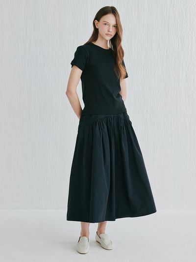 murray allan Cashmere Class Shirring Skirt MIDI (C52WSK035BK) [Black]
