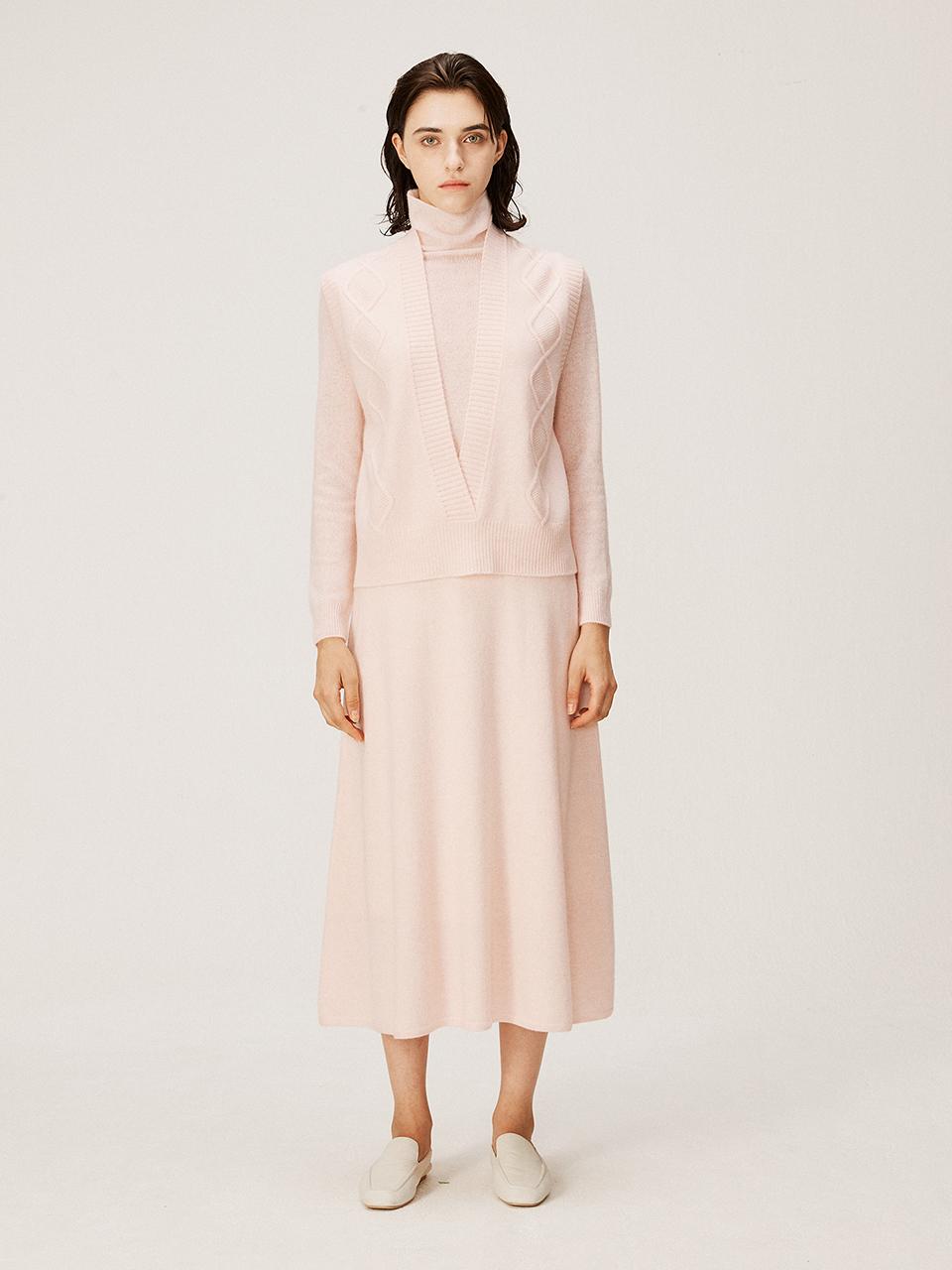 murray allan [Cashmere Class]Cable V-neck wrap vest (Rose Pink)