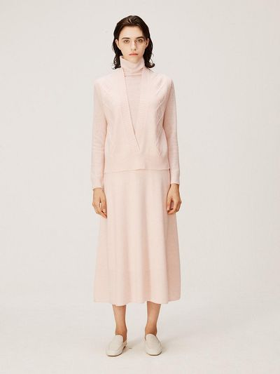 murray allan [Cashmere Class]Cable V-neck wrap vest (Rose Pink)