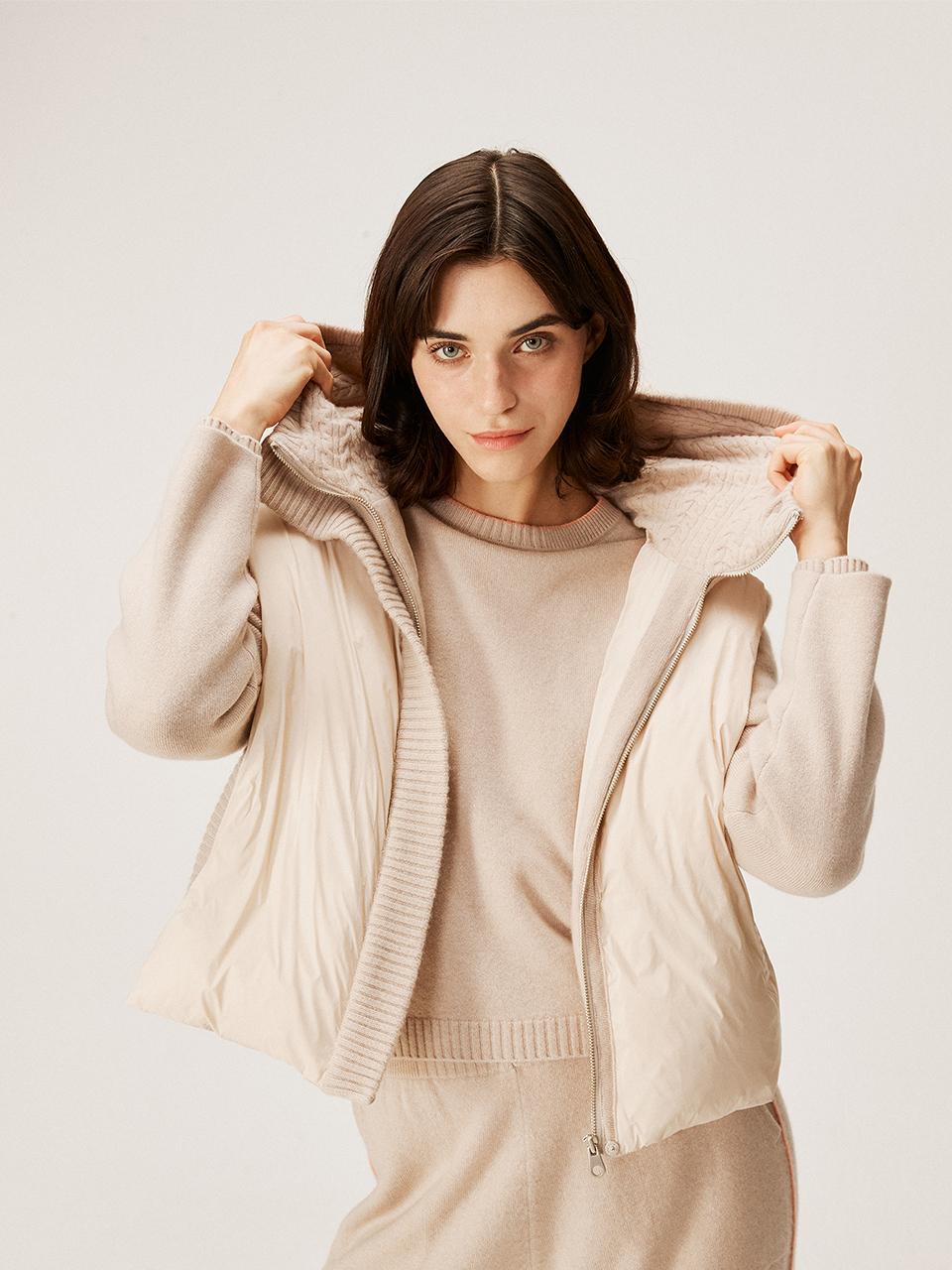 murray allan Hooded knit contrast down Jacket (Beige)