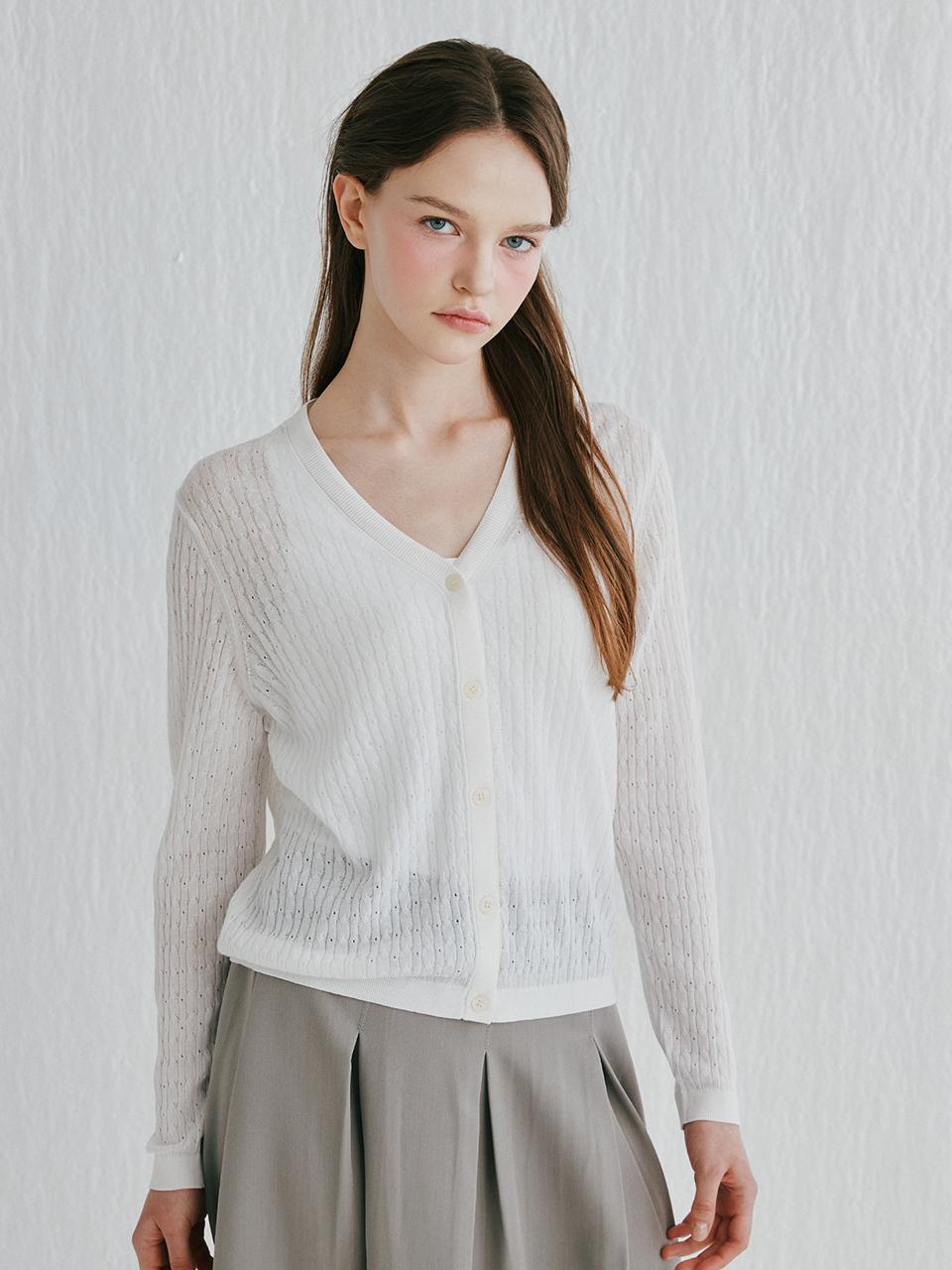 murray allan Murray Allan Cable V-neck Cardigan [Ivory] (M52WCD012IV)