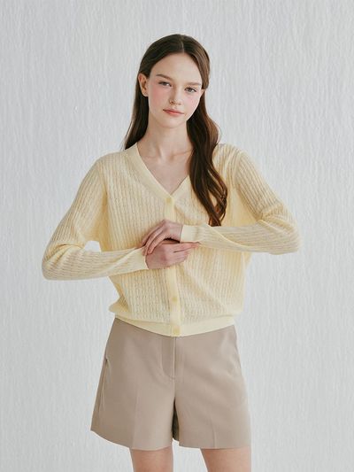 murray allan Murray Allan Cable V-neck Cardigan [Yellow] (M52WCD012YE)