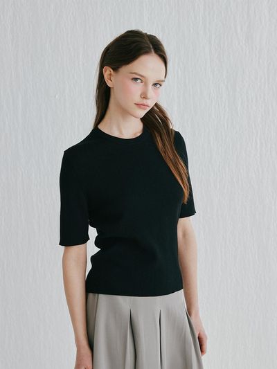 murray allan Murray Allan Rib Round Pullover Sweater [Black] (M52WPU021BK)