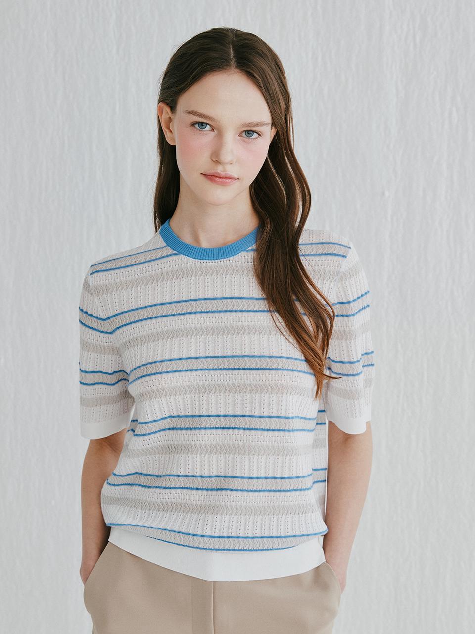 murray allan Murray Allan Stripe Cable Pullover Sweater [Blue] (M52WPU016BL)