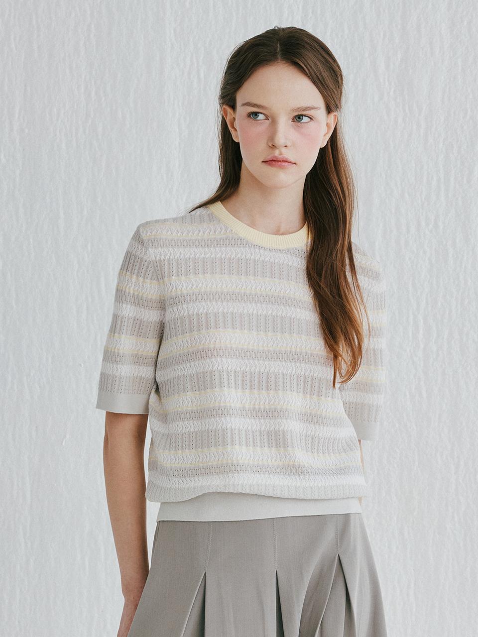 murray allan Murray Allan Stripe Cable Pullover Sweater [Yellow] (M52WPU016YE)