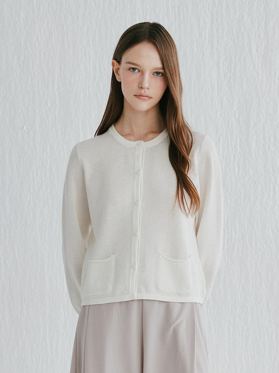 murray allan Round Short Cashmere Class Cardigan [Ivory] (C52WCD012IV)