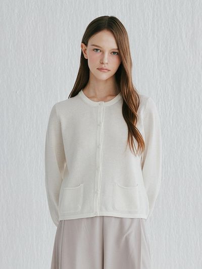 murray allan Round Short Cashmere Class Cardigan [Ivory] (C52WCD012IV)