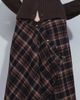 Muse Assembly Muse Assembly asymetric button phoebe maxi skirt in navy red plaid-Brown - 3
