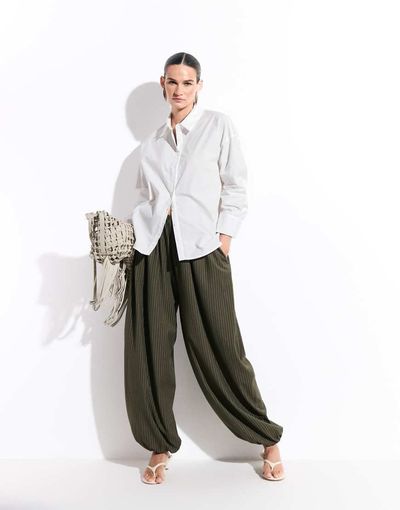 Muse Assembly Muse Assembly balloon eva pants in green pinstripe