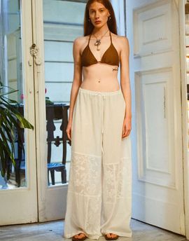 Muse Assembly Muse Assembly Celeste lace panel wide leg pants-White