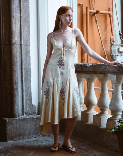 Muse Assembly Muse Assembly Eleonor drop waist embroidered midi dress-White