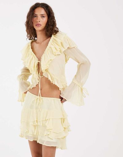 Muse Assembly Muse Assembly Ivy Ruffle layer mini skirt set-Yellow