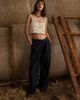 Muse Assembly Muse Assembly low rise baggy pants with skirt overlay in navy pinstripe - 1