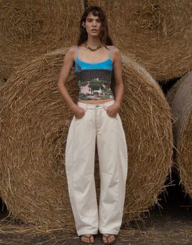 Muse Assembly Muse Assembly low rise barrel jeans in ecru-White
