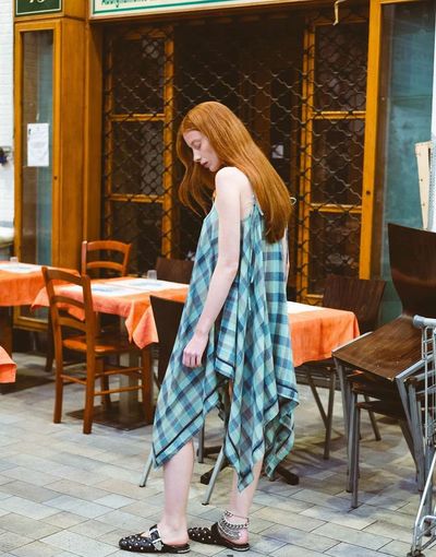 Muse Assembly Muse Assembly Olivia hankerchief hem plaid midi dress-Blue