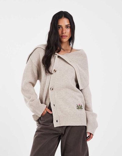 Muse Assembly Muse Assembly oversized collar fiona cardigan in oat-White