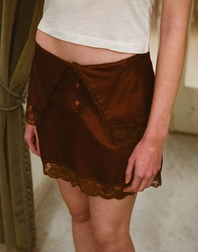 Muse Assembly Muse Assembly Pammy lace trim mini skirt-Brown